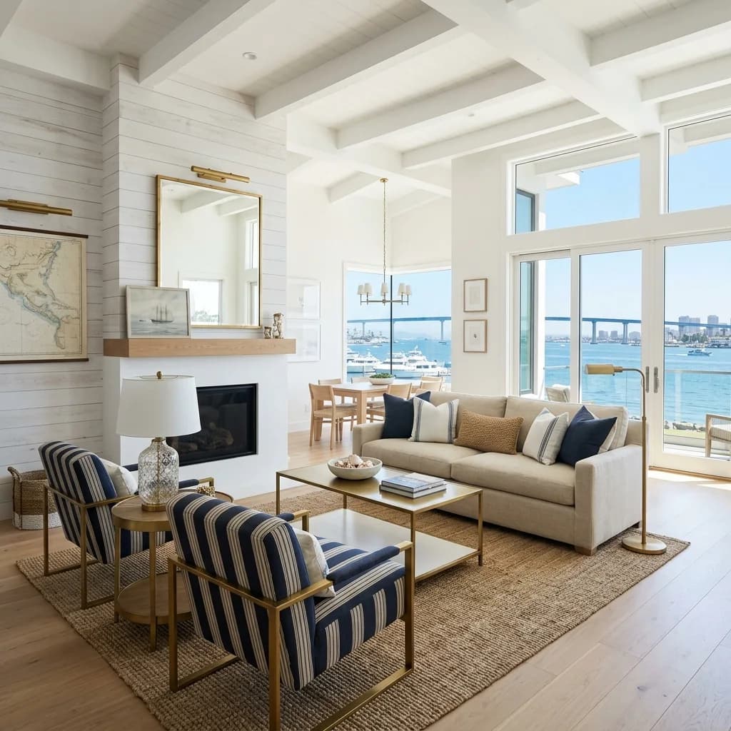 Elegant Coronado home interior with wide-plank wood floors — Swell Contracting