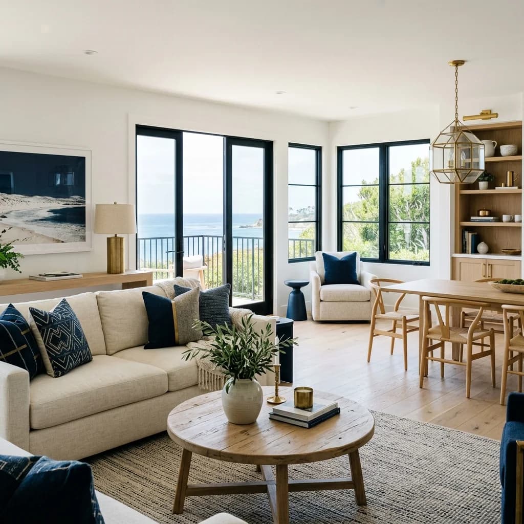 Premium Del Mar coastal home interior in natural light — Swell Contracting