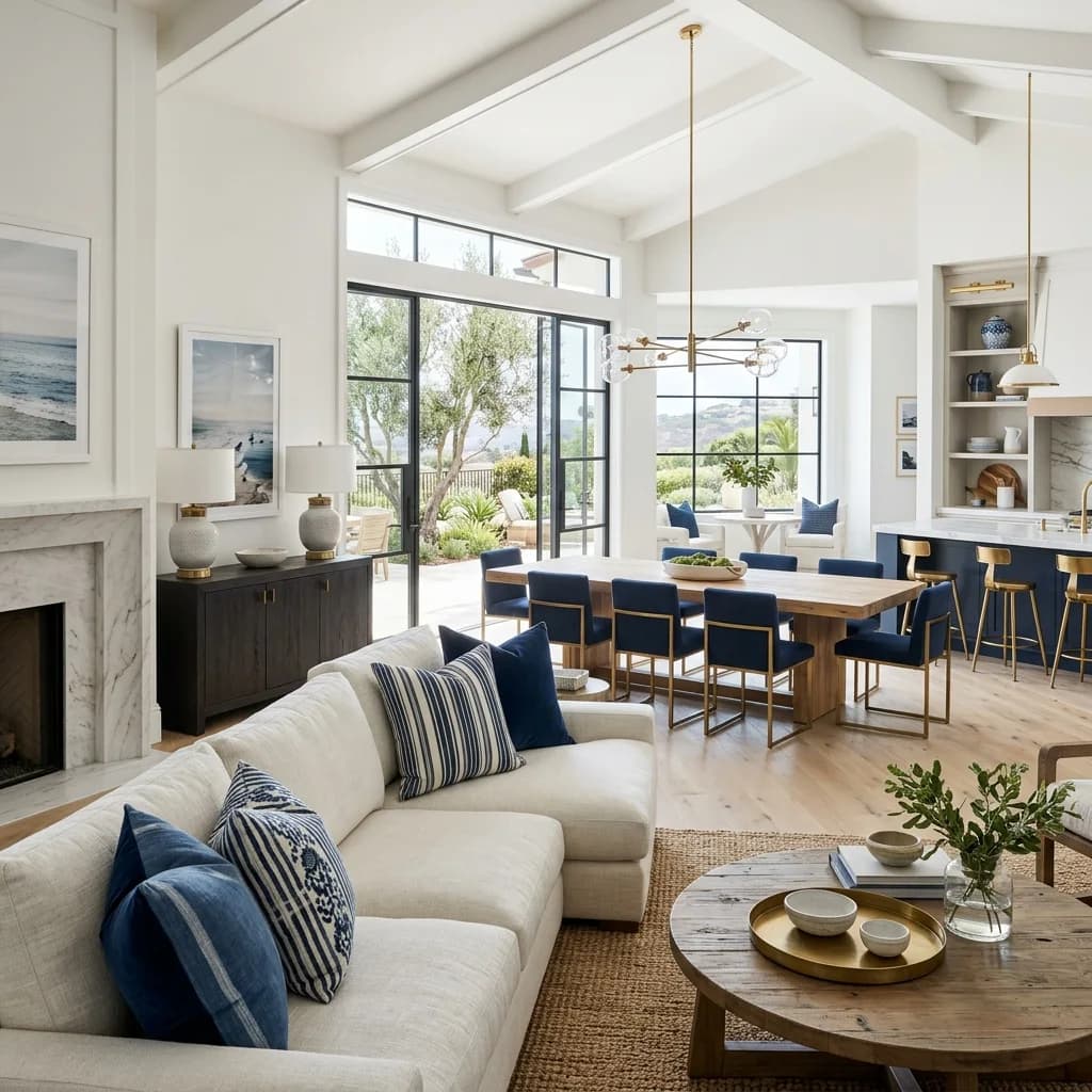 Spacious Rancho Santa Fe estate interior with warm wood and natural light — Swell Contracting